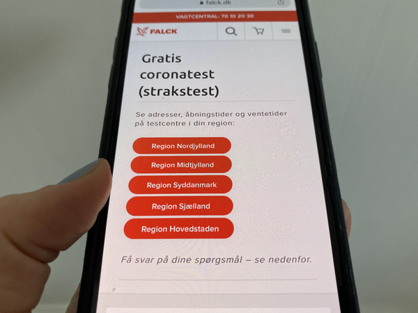 Billede af Falcks side for kviktest
