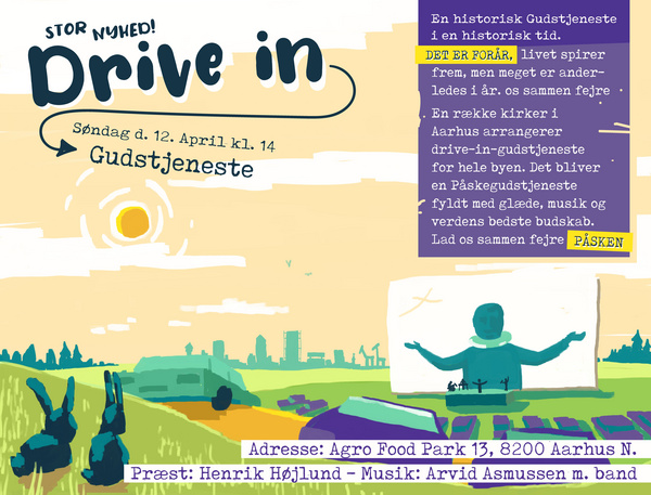 Grafisk billede af drive-in-gudstjeneste i påsken